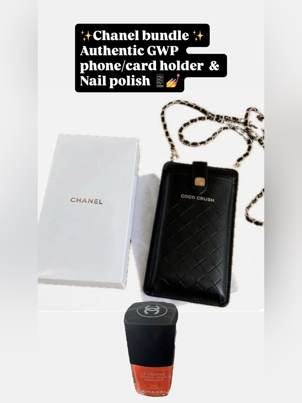Chanel Black Phone Case GWP with removable Chain ✨Coco Crush ✨&  Nail Polish 💅🏼